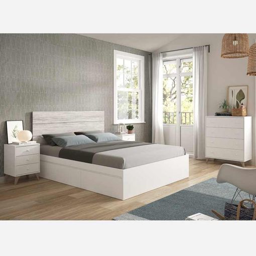 Conjunto Dormitorio Matrimonio Con Cabecero 135 + 2 Mesitas En Madera  Maciza con Ofertas en Carrefour