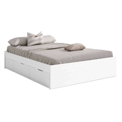 Cama De Matrimonio Con Cuatro Cajones Lyon Color Blanco Mate Dormitorio Habitación Estilo Moderno 150x190 Cm