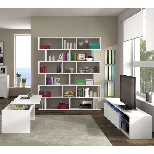 Pack Muebles Salón Lexus Completo Color Blanco Y Ceniza Estilo Moderno  (mueble Modular + Mesa De Centro + Mesa Comedor) con Ofertas en Carrefour