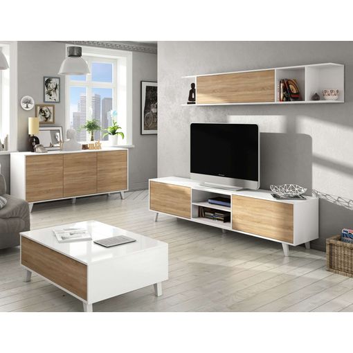 Pack Muebles Para Salón Completo Color Blanco Y Roble (mueble De Salón +  Aparador + Mesa De Centro Elevable) con Ofertas en Carrefour