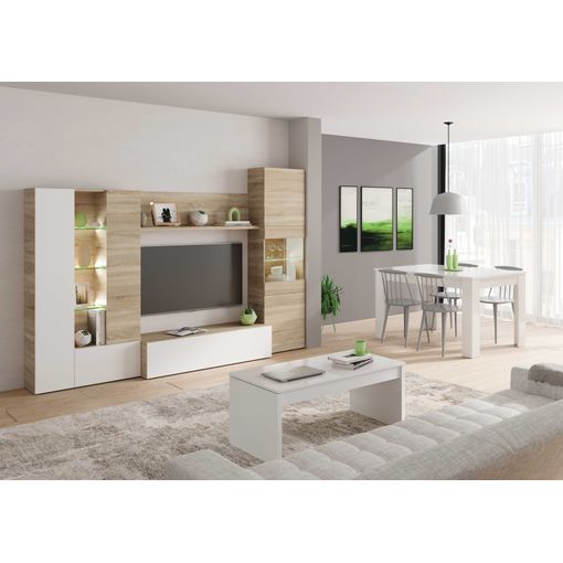 Pack Muebles Salón Lexus Completo Color Blanco Y Ceniza Estilo Moderno  (mueble Modular + Mesa De Centro + Mesa Comedor) con Ofertas en Carrefour