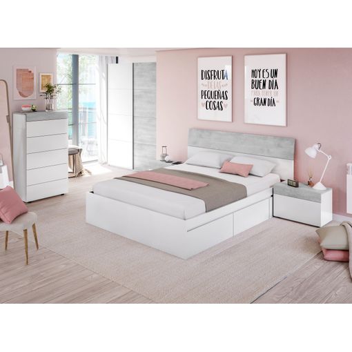 Muebles Dormitorio Matrimonio Completo Color Blanco Y Cemento (cama +  Cabecero + Cómoda + Armario) Somier Incluido con Ofertas en Carrefour