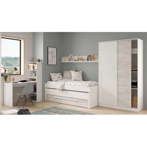 Pack Muebles Dormitorio Juvenil Completo Blancos Modernos (cama +