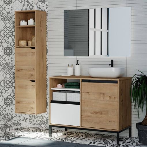 Pack Muebles Para Baño Támesis Estilo Industrial Roble Gold Y Blanco  (mueble Baño + Columna + Lavabo Cerámico) con Ofertas en Carrefour