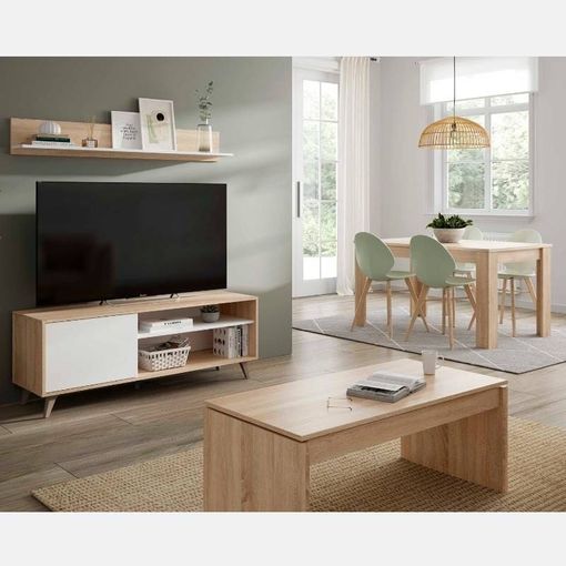 Mueble TV blanco y madera estilo escandinavo - Mesas para tv