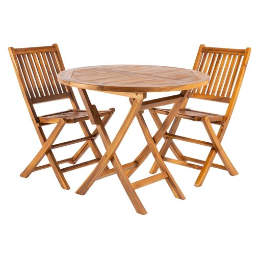 Conjunto De Exterior | Mesa Redonda 90 Cm Y 2 Sillas Plegables | Madera  Teca Grado A con Ofertas en Carrefour | Ofertas Carrefour Online