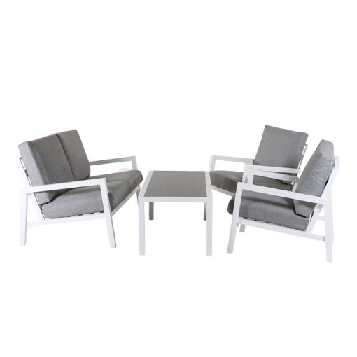 Conjunto De Sofás Jardín, Aluminio Reforzado Color Blanco, Sofá 2 Plazas + 2  Sillones + Mesita Café, 4 Plazas, Cojines Color Gris con Ofertas en  Carrefour