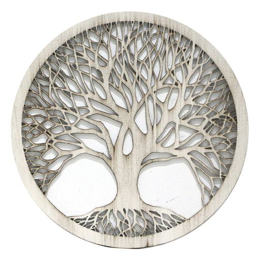 Cuadro Árbol De La Vida En Madera Calada Ref.silueta M55 80x80 Cm- Blanco  con Ofertas en Carrefour