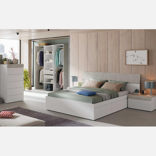 Pack Muebles Dormitorio Cemento y Blanco con Vestidor