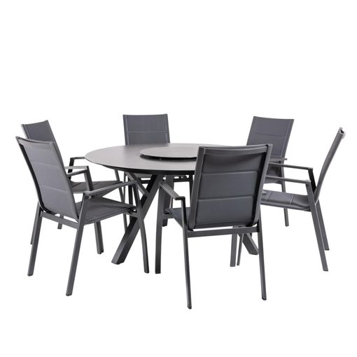 Conjunto De Muebles Para Jardín, Mesa Extensible 160/220 Y 6 Sillones  Apilables, Aluminio Color Antracita Y Cristal Color Taupé, con Ofertas en  Carrefour