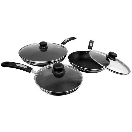 Juego 3 Sartenes Antiadherente Con 3 Tapas De Vidrio, Sartenes  Antiadherente Con Tapa De Vidrio Compatible Con Todas Las Cocinas Negras  con Ofertas en Carrefour