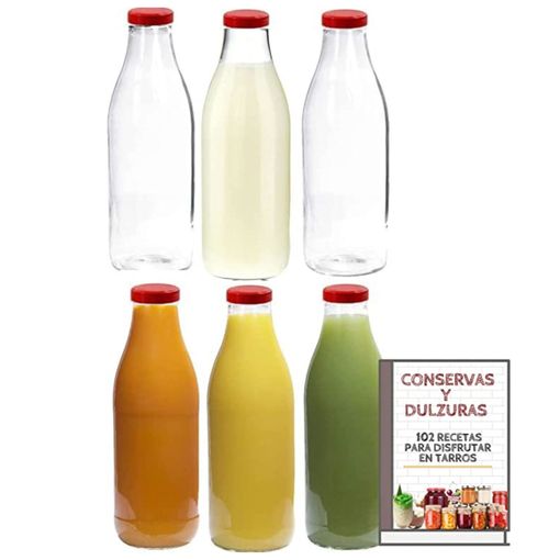 6 Botellas De Cristal De 1 Litro Para Leche Y Bebidas + Ebook De 102  Recetas, Con Tapa De Rosca Hermética con Ofertas en Carrefour