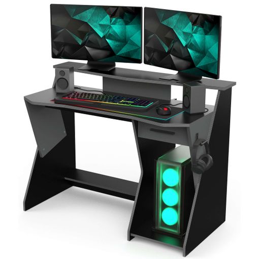 Mesa Gaming Skin Color Gris Y Negro 1 Soporte Para Cascos Escritorio Gamer  Ordenador Mueble 90x124x60 Cm con Ofertas en Carrefour
