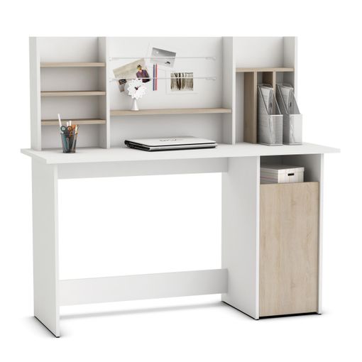 Mesa De Ordenador Escritorio Con Altillo 135 Cm. Blanco Y Roble. Para  Habitación Juvenil, Estudio, Despacho 74x135x50 con Ofertas en Carrefour