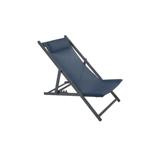 Lote De 2 Sillas De Jardín De Acero Texaline Plegables Multiposicionales Azul Oscuro Con Reposacabezas - 59x101xh94cm