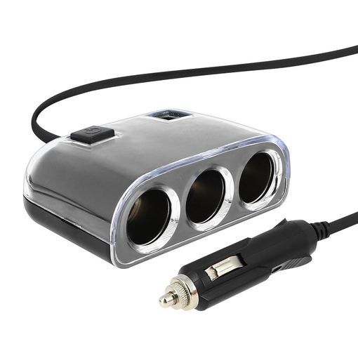 ADAPTADOR MECHERO COCHE 12V 3 ENTRADAS + USB