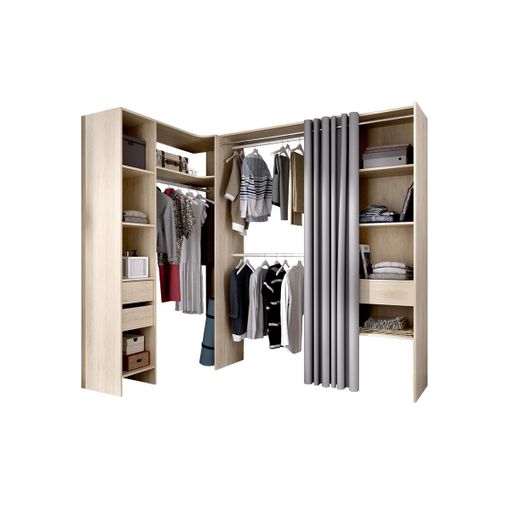 Armario Abierto, Vestidor Gontran 3 Cajones 214x141x205 Cm Color Color  Natural Claro Venta-unica con Ofertas en Carrefour