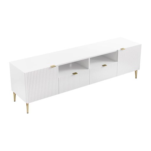 Mueble TV con 2 puertas, 2 cajones y 2 estantes de MDF y acero - Negro y  dorado - EVILANA