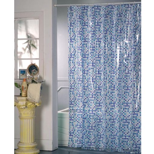 Cortina Baño Llas Poliester 180x200 Bco/azl.anillas con Ofertas en  Carrefour