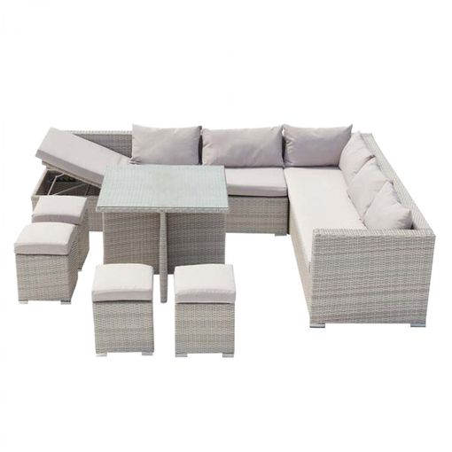 Salón De Jardín Encastrable 10 Plazas De Resina Trenzada Gris/gris Fidji