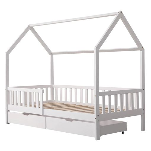 Cama infantil cabina 90x190 cm de madera maciza con protección contra  caídas y somier de láminas - Gris