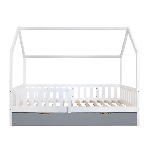 Cama infantil Helsingborg con reja de seguridad - Estructura tipi - pino  140x70 cm - Blanco mate [en.casa]