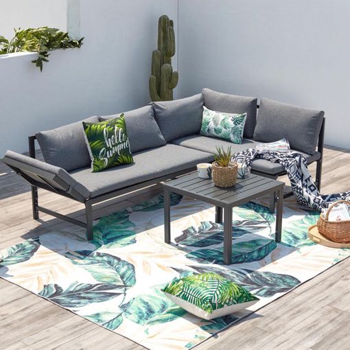 Conjunto Muebles Jardín Bahamas Sofá Triple Con Mesa Marrón