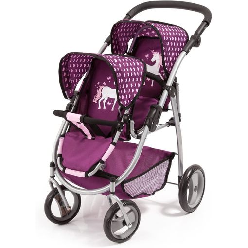 Silla Gemelar Jogger Muñecas 3 Ruedas Gris/Rosa