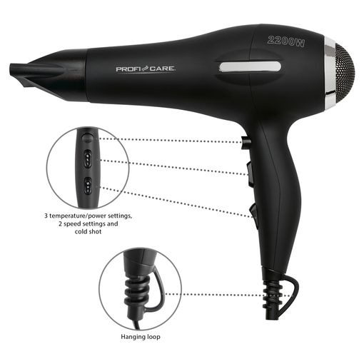 Secador De Pelo Profesional Iónico, Sensor Táctil, 3 Niveles Temperatura /  2 Velocidad, Difusor Azul 2200w Proficare Htd 3030 con Ofertas en Carrefour