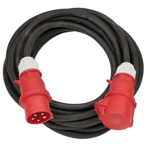 RoadEu - Cable alargador de alimentación 16A - Cable alargador CEE de 25  Metros con Soporte de Cable - Cable de alimentación 16A 380V - Cable 5x2  5mm2 - Enchufe CEE 16A 