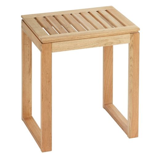 Taburete de baño ergonómico con estante 45 x 45 x 30 cm de madera de teca  certificada - Cablematic