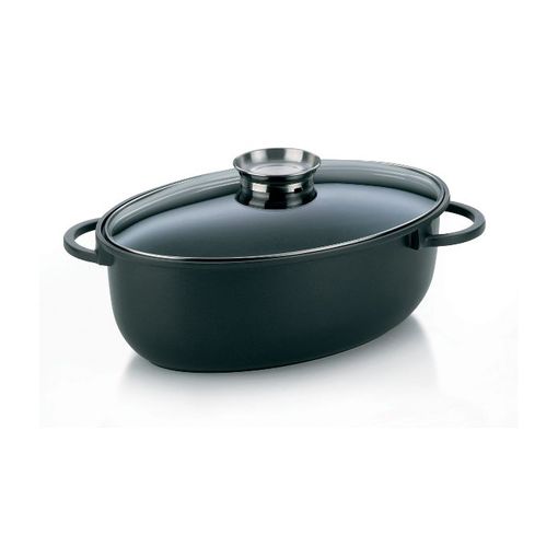 Cacerola Baja con Tapa de Aluminio Fundido MONIX Magma 32 cm - Negro