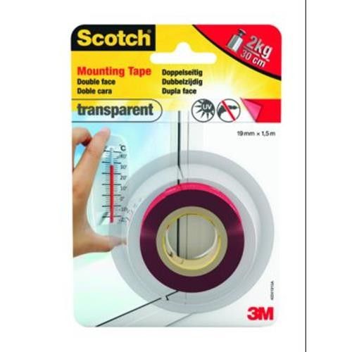 Cinta doble cara montaje 19mmX1,5m transparente 3M Scotch