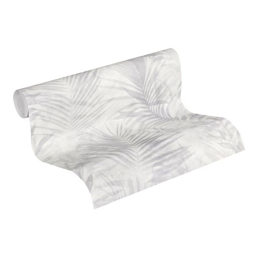 Papel Pintado A.s. Création Hojas De Palmera Gris Claro - As-374121 - 53 Cm X 10,05 M