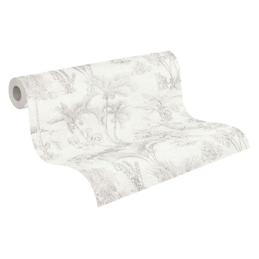 Papel Pintado A.s. Création Hojas Tropicales Beige Y Gris - As-380212 - 53 Cm X 10,05