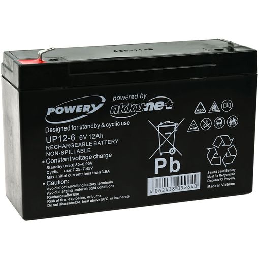 Batterie Y12-6L YUASA / YUCEL - AGM - Plomb - 6V - 12Ah 