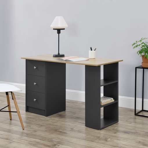 Mesa Escritorio - Escritorio De Ordenador - 120 X 49 X 72 Cm - 3  Compartimientos Y 3 Cajones - Mesa De Oficina - Gris Oscuro/efecto Madera  [en.casa] con Ofertas en Carrefour