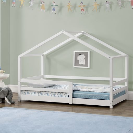 Cama para casa 90 x 200, cama infantil, color blanco, madera