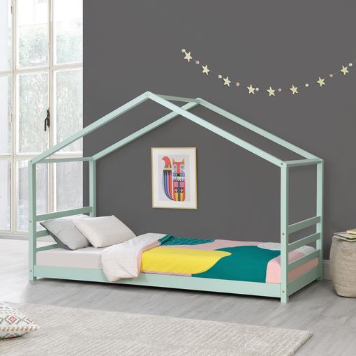 Cama para niños de Pino Vardø - 90 x 200 cm - Cama Infantil - Forma de Casa  - Cama Simple - Cama Individual - Rosa lacado mate [en.casa]®