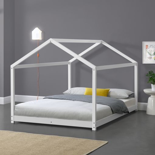 Cama Para Niños Cerro En Forma De Casa Madera Pino 120 X 200 Cm - Blanco  [en.casa] con Ofertas en Carrefour