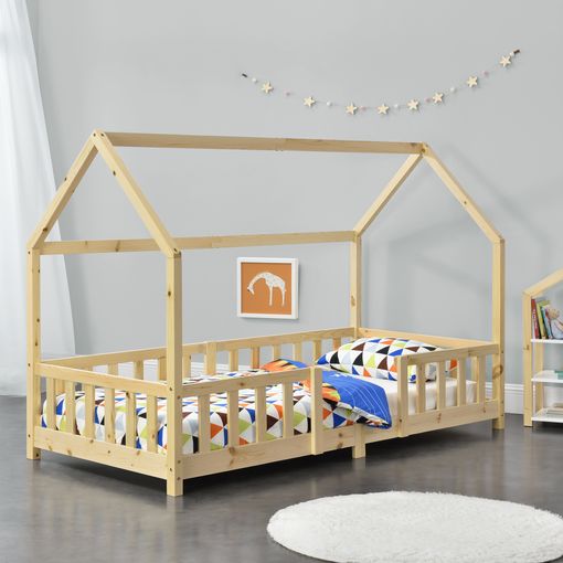 Cama Para Niños Knätten En Diseño De Casa Con Somier Madera Pino 90 X 200  Cm Natural [en.casa] con Ofertas en Carrefour