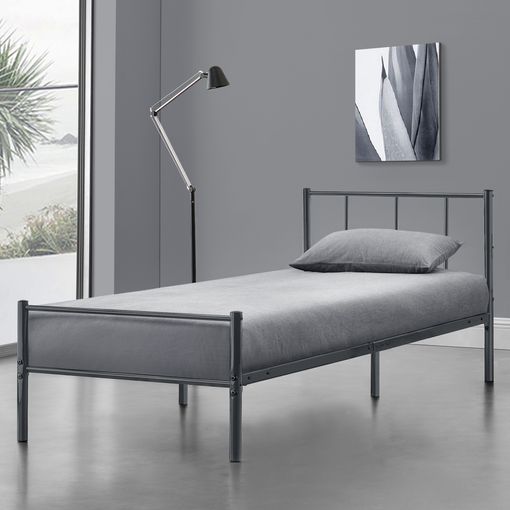 Cama con somier y colchón Gris oscuro 90x190 cm Tela