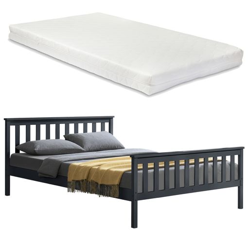 en.casa]® Cama Doble De Pino - Con Colchón - Con Listones - Somier - 180x200  Cm - Cama Matrimonio - Reposacabezas Alto - Gris Oscuro con Ofertas en  Carrefour