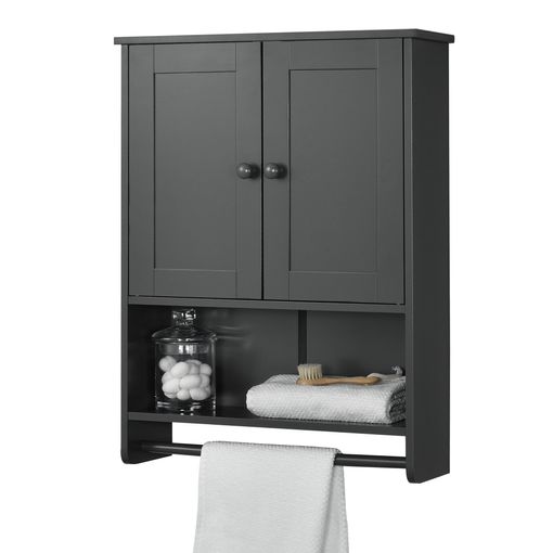 Mueble De Pared Para Baño Steyr - 65 X 48,7 X 14,5 Cm - Armario Colgante -  Con 2 Puertas Y Toallero Barra - Auxiliar De Baño - Mdf - Gris Oscuro  [en.casa]® con Ofertas en Carrefour