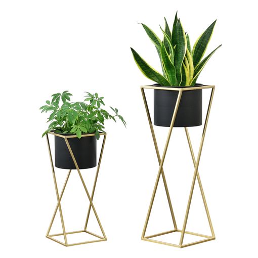 ML-Design Juego de 2 Soportes para Plantas de Metal Negro Pedestal Macetero  de Pie 40