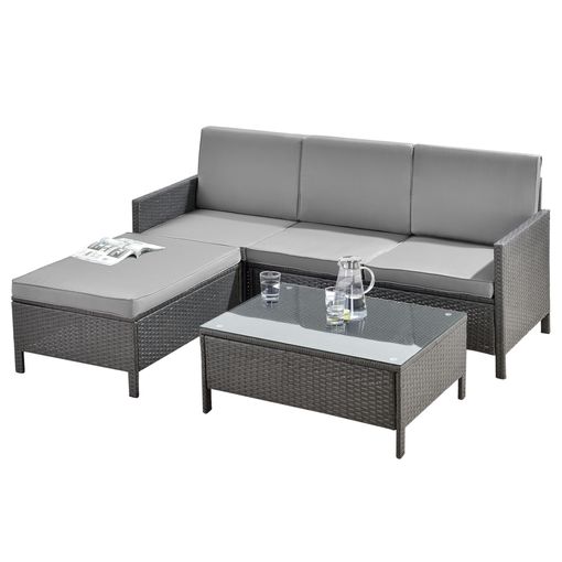 Sofá Modular Reclinable de Jardín de 3 Piezas con Mesa de Centro y