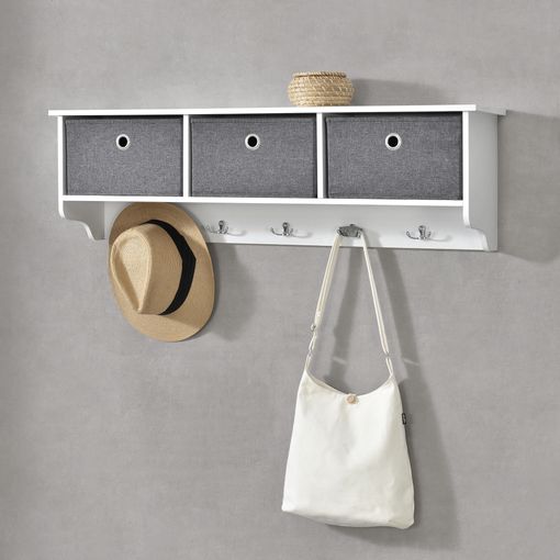 Percha De Pared Horsens Con 3 Cajas Extraíbles 30 X 100 X 20 Cm Aglomerado  Blanco Gris Plata [en.casa] con Ofertas en Carrefour