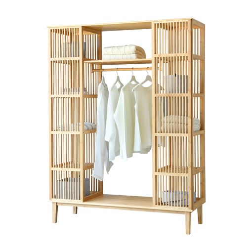 Armario Para Ropa Hudiksvall Con 2 Puertas Deslizantes Bambú 185 X 140 X 45  Cm Natural [en.casa] con Ofertas en Carrefour