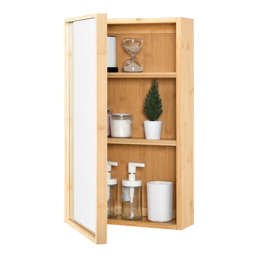 Mueble de baño Vetlanda con puerta y 3 estantes bambú 87 x 66 x 33 cm