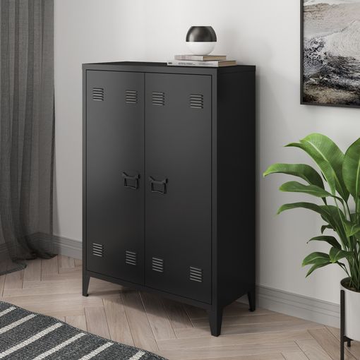 Armario Metálico De Oficina Oripää Con Cerraduras Magnéticas Acero 110 X 75  X 33 Cm - Negro Mate [en.casa] con Ofertas en Carrefour